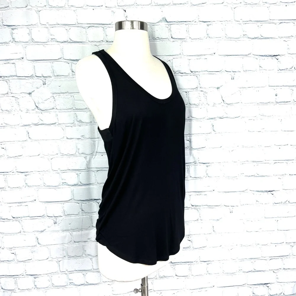 🔥2/$10 |•TROUVÉ•| Black Zip Up Racerback Scoop Neck Tank Top Size Small - Picture 2 of 11